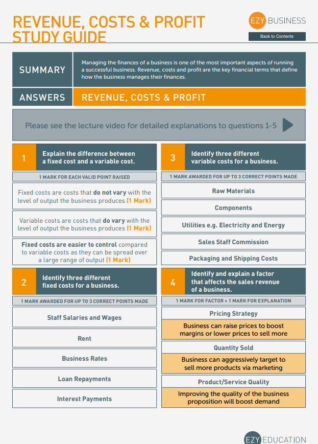 Theme 1 GCSE Business Study Guide - Module 3: Putting a Business Idea into Practice (Edexcel)