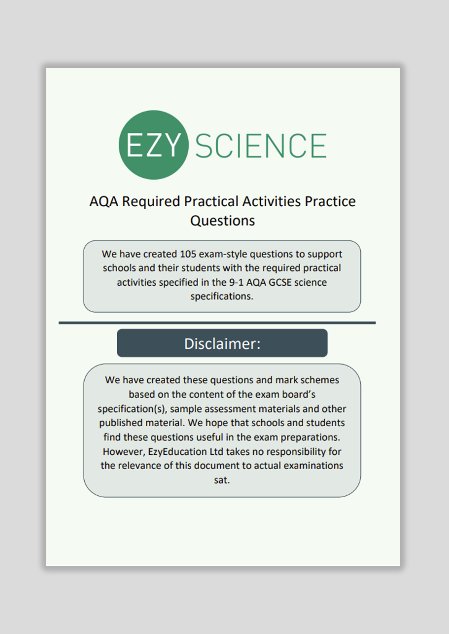 AQA Required Practical Questions and Answers Pack - EzyScience – www ...