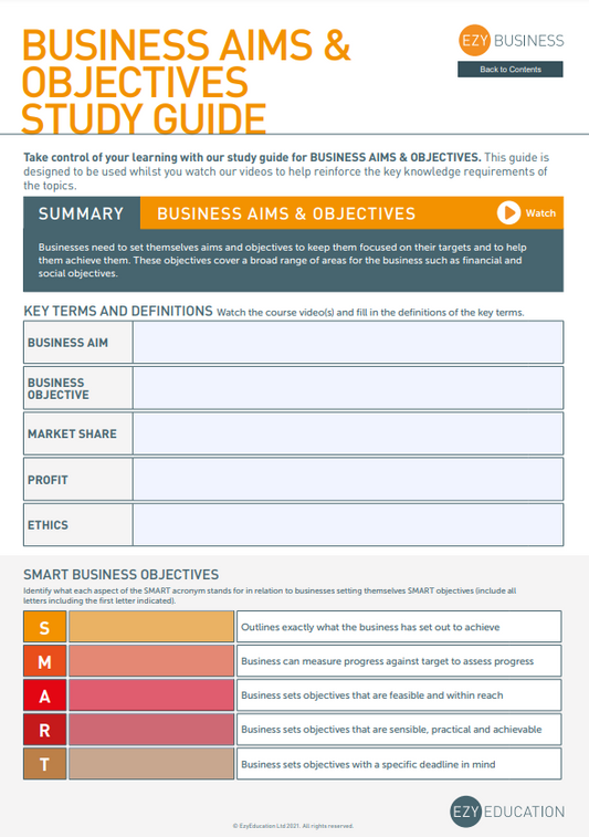Theme 1 GCSE Business Study Guide - Module 3: Putting a Business Idea into Practice (Edexcel)