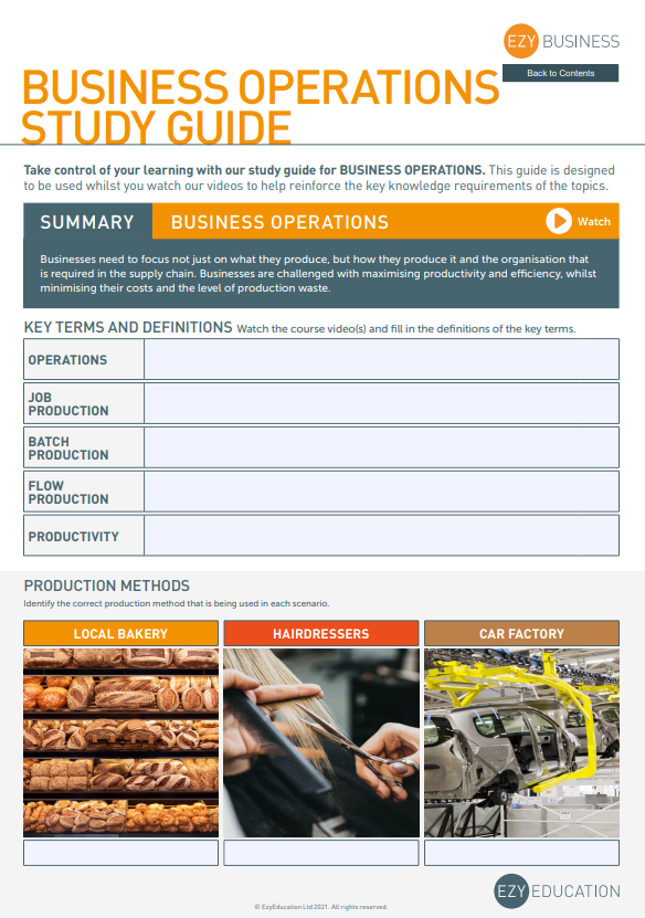 Theme 2 GCSE Business Study Guide - Module 3: Making Operational Decisions (Edexcel)